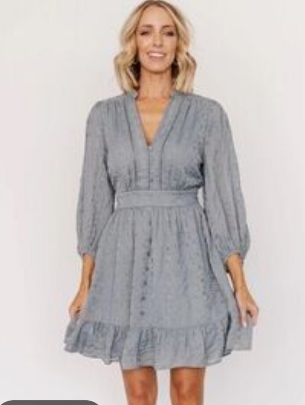 Baltic Born Harmony Embossed Dress Dusty Blue Large Boho Mini Dress NWT Cottage